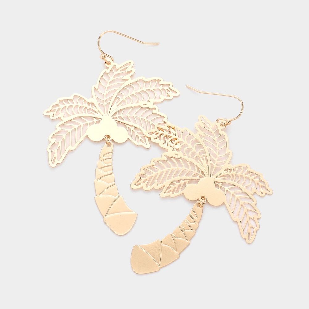 Cut out gold palm tree dangle earrings